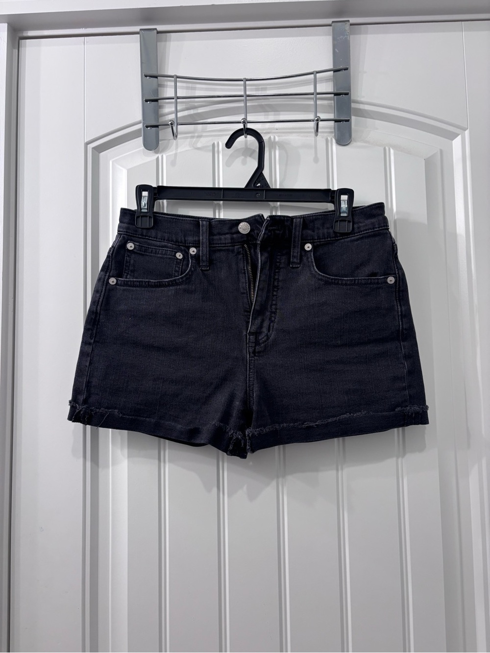 Madewell Black High-Rise Denim Shorts with Frayed Hem